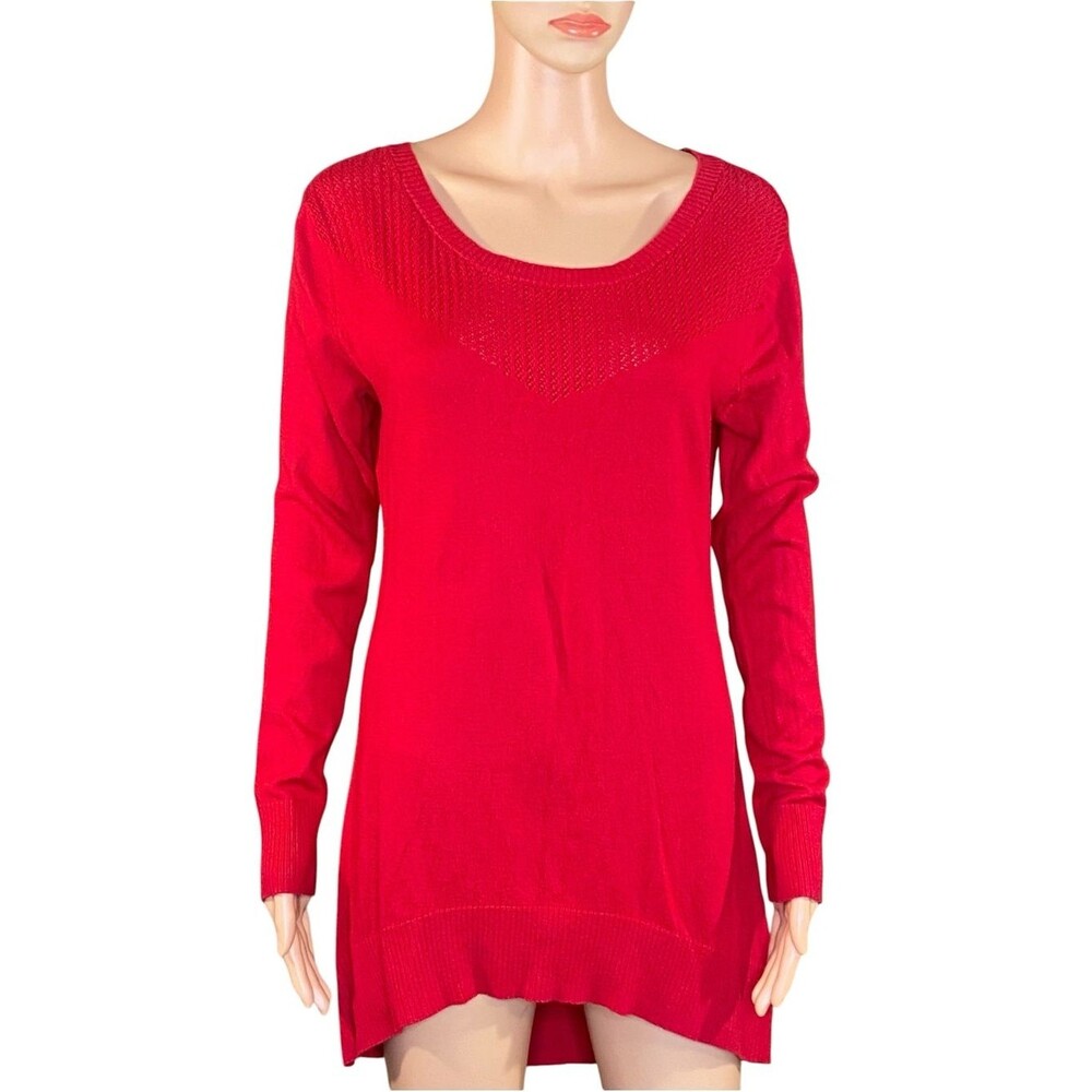 New York & Company Tunic Sweater Lightweight Scoop Neck Long-Sleeve Size Med